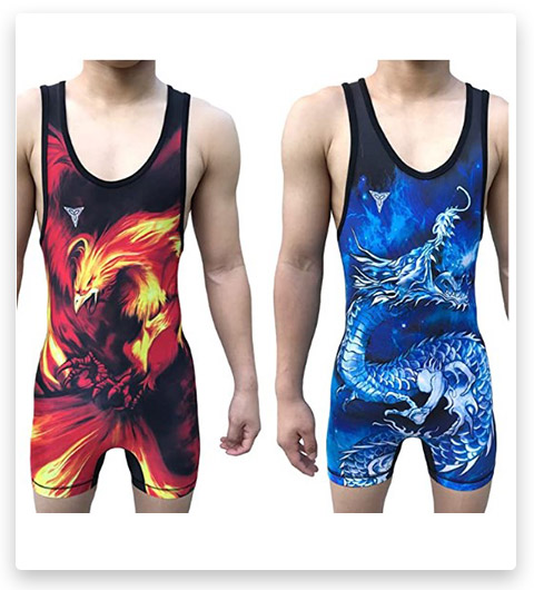 Ryū- Dragon vs Phoenix Reversible Red Blue Wrestling Singlet 